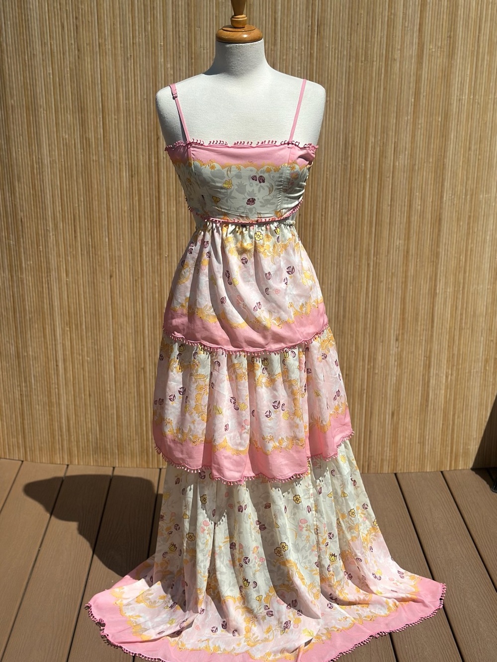 Girls Pink Floral Tiered Maxi Dress with Spaghetti Straps
